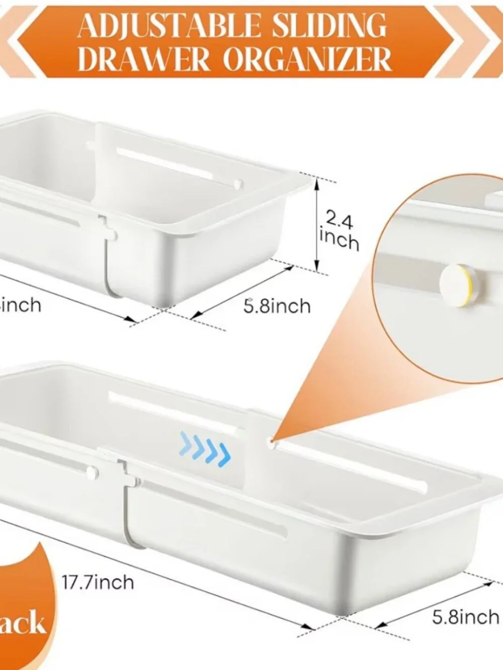 Adjustable Sliding Drawer Organizer. Set of 2. NWT. (1231)